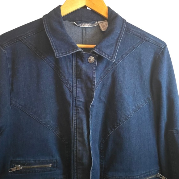 Roamans 16W Denim Barn Coat Utility Jacket Zip Pockets Dark Wash Cotton Stretch - Picture 5 of 13